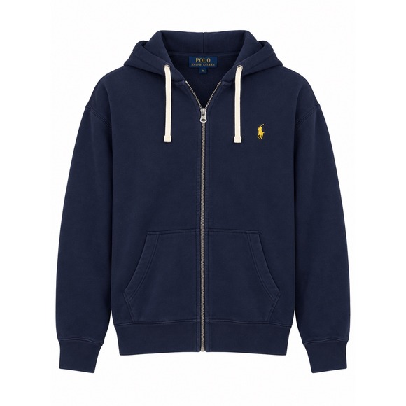 Polo Ralph Lauren Other - Polo Ralph Lauren Mens XXL Navy Blue Full Zip Fleece Hoodie Yellow Pony Logo 90s